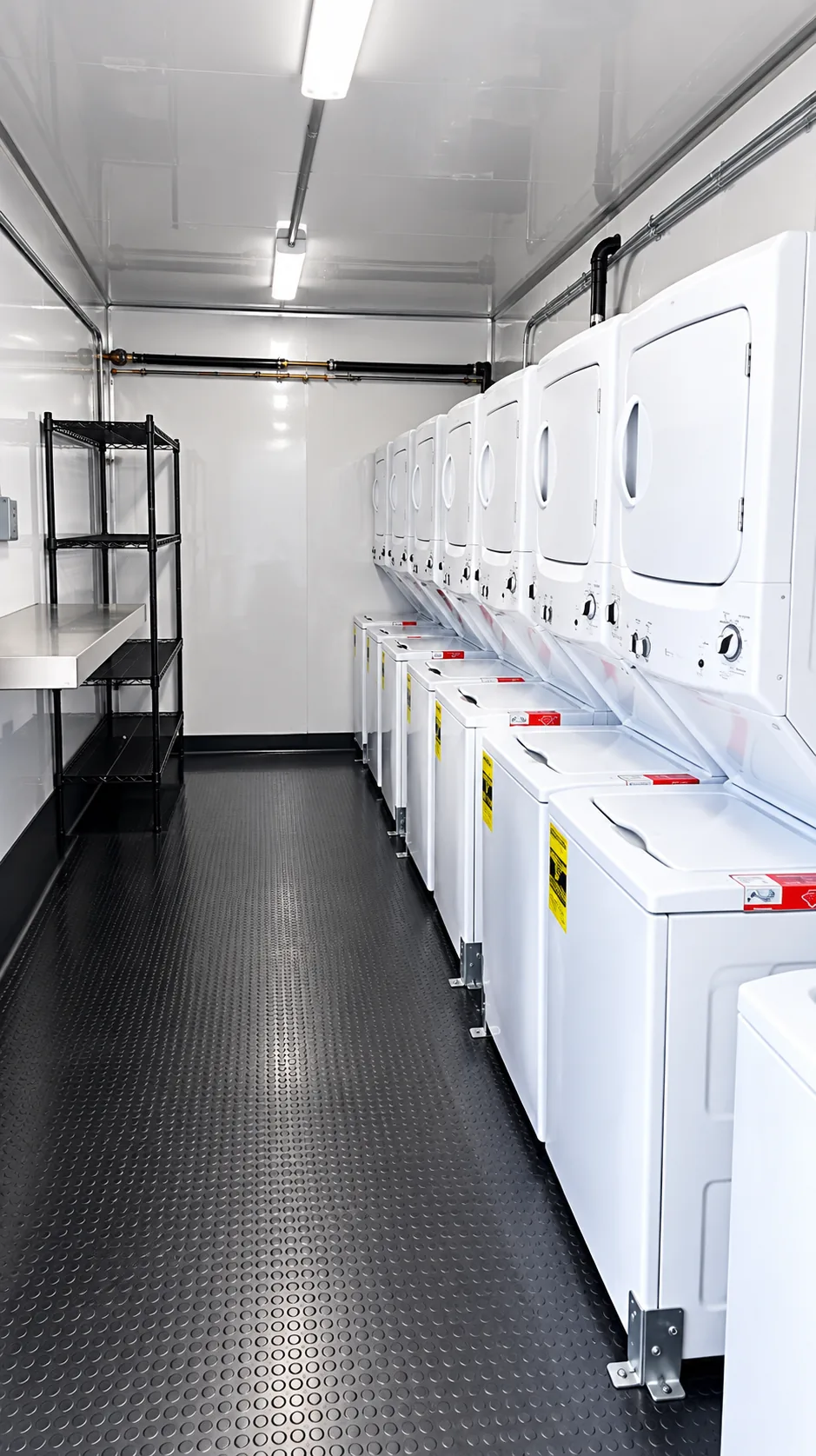 Representative commercial laundry trailer interior