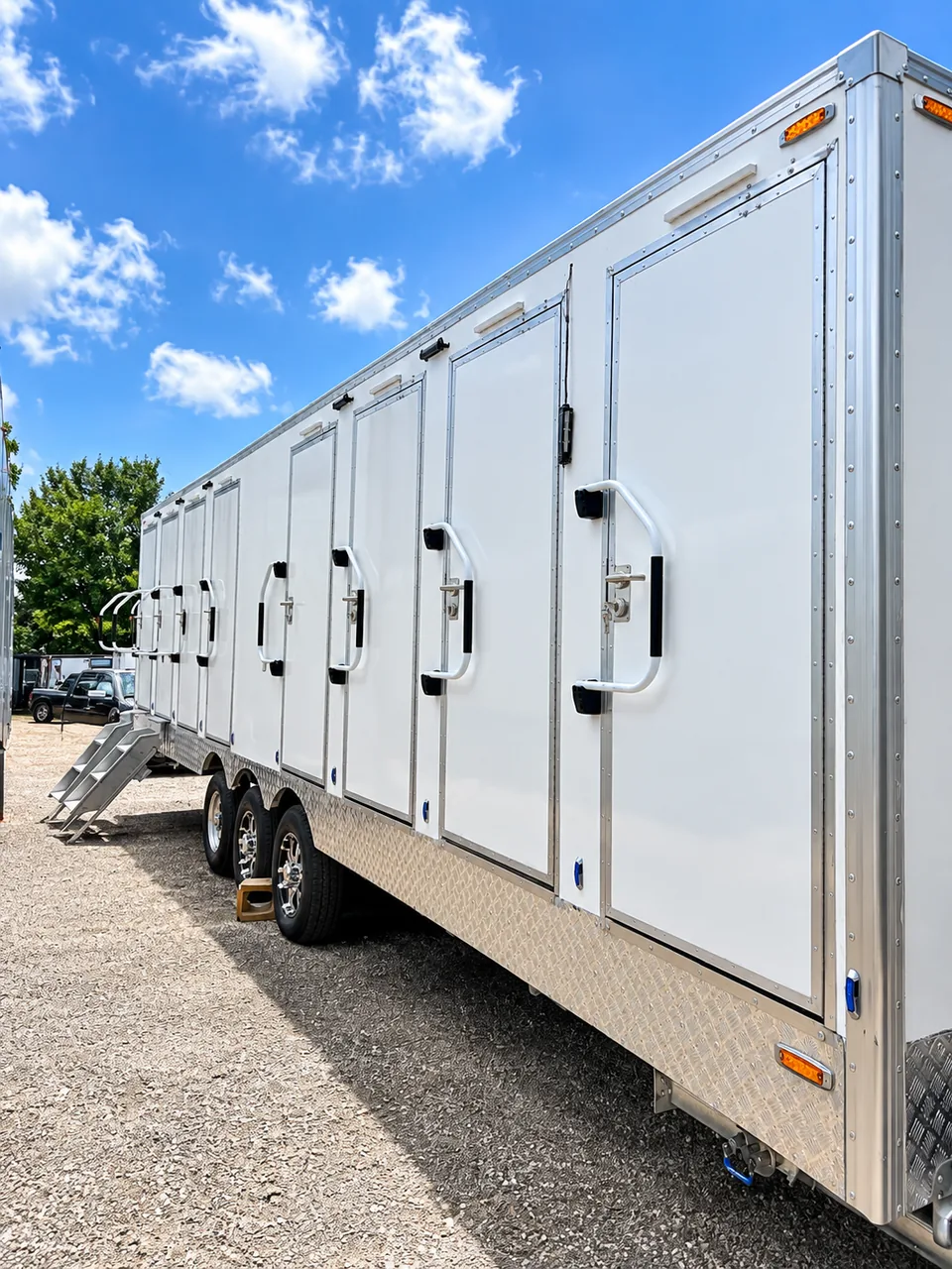 Interior of a 30-foot luxury shower-restroom combination trailer