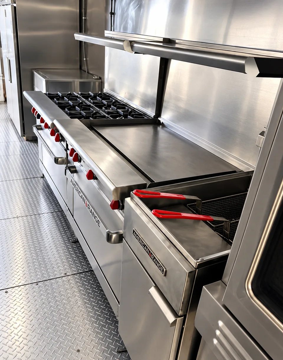 Representative 38-foot commercial mobile kitchen interior