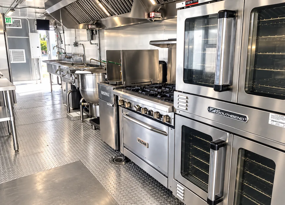 Production equipment inside a 40-foot bulk kitchen trailer